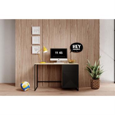 Cliquez pour agrandir et passer en diaporama Bureau 1 porte et 1 tiroir ALICE pieds en métal chêne et noir BOBOCHIC