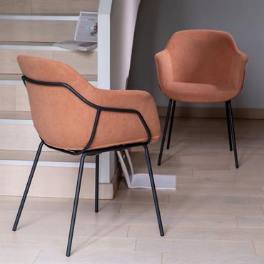 Lot de 2 chaise en velours côtelé avec accoudoirs - rose 