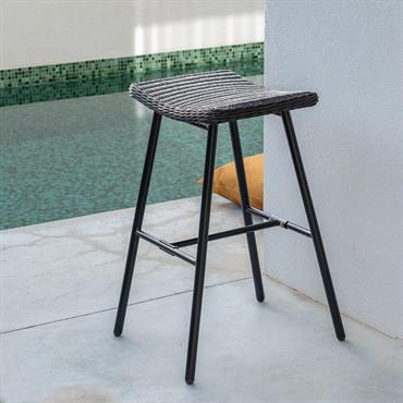 Lot de 2 tabouret de bar en fer et résine tressée h72cm - noir 