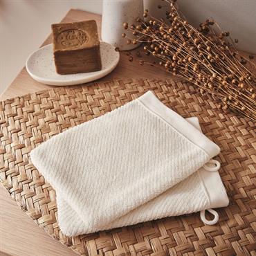 Lot de 2 gants de toilette en bouclette de coton bio - blanc ventoux 16x21cmCOLINE