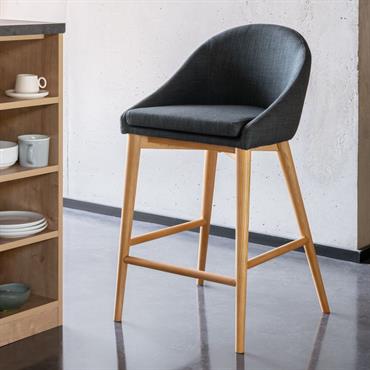 Lot de 2 chaise de bar en tissu gris foncé pieds bois - h66cm 