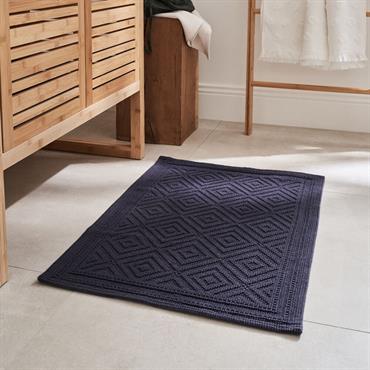 Cliquez pour agrandir et passer en diaporama Tapis de bain en coton jacquard - bleu calabrun 50x70cmSADOU