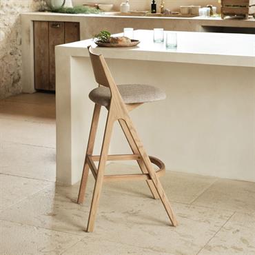 Lot de 2 chaise de bar en chêne et tissu h99cm - gris 