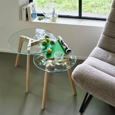 Ensemble de 2 bouts de canapé en verre et bois d'hévéa - transparentLAVOIE