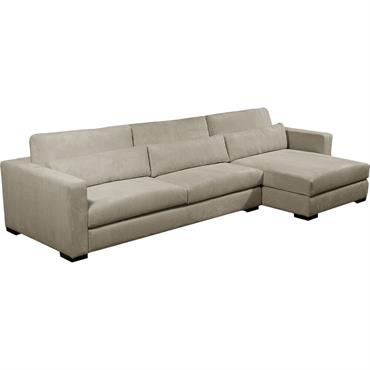 Cliquez pour agrandir et passer en diaporama Canapé d'angle chaise longue droite fixe en velours côtelé Azores - gris taupeBATIS