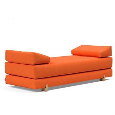Cliquez pour agrandir et passer en diaporama Méridienne design SIGMUND WOOD convertible lit 160x200 cm pieds chêne tissu Elegance Orange