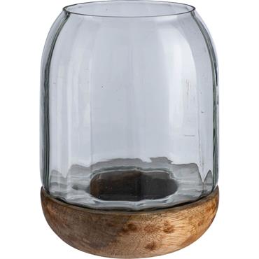 Photophore en verre et bois de manguier - transparentAMBROISE