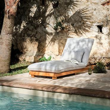 Bain de soleil en eucalyptus avec matelas - grisMALDA