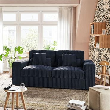 Cliquez pour agrandir et passer en diaporama Canapé 3 places fixe en tissu côtelé - bleu calabrunPIUMA