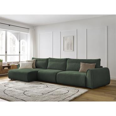 Cliquez pour agrandir et passer en diaporama Canapé grand angle incurvé fixe ADEN vert angle gauche BOBOCHIC 4 places