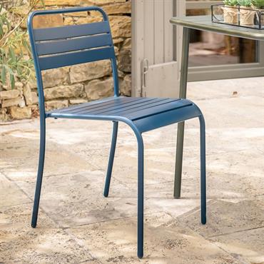 Lot de 2 chaise de jardin empilable en acier - bleu figuerolles 