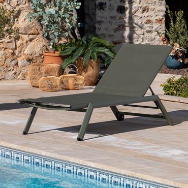 Cliquez pour agrandir et passer en diaporama Bain de soleil en métal et toile - vert cèdreSALI