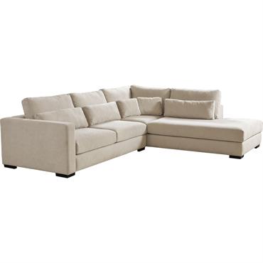 Canapé petit angle droit fixe avec méridienne en tissu doux - beige roucasBATIS