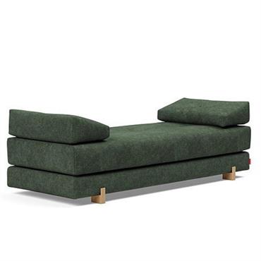 Méridienne design SIGMUND WOOD convertible lit 160x200 cm pieds chêne tissu Avella Green