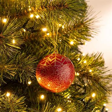 Boule de Noël à motif en papier mâché peinte à la main D7cm - rougeLEMMER