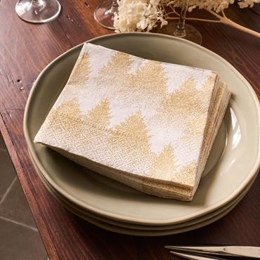 Lot de 20 serviettes en papier motif sapin 33x33cm - doréFOREST OR
