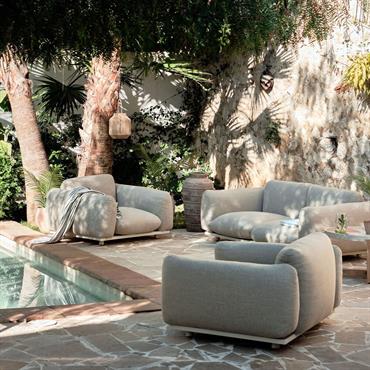 Cliquez pour agrandir et passer en diaporama Salon de jardin en acier et coussins en tissu - beige sable