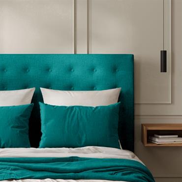 Cliquez pour agrandir et passer en diaporama Tête de Lit Capitonnée Toile de Jute Bleu