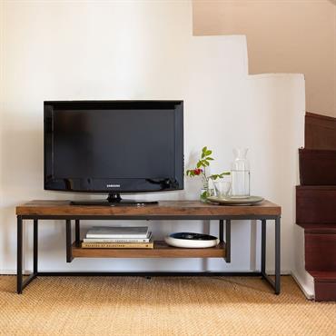 Cliquez pour agrandir et passer en diaporama Meuble TV 2 plateaux effet bois et acier - 120cm - marronMANILLE