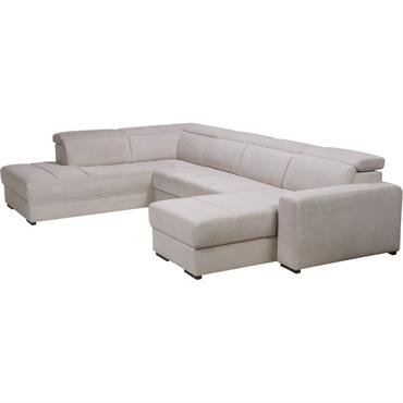 Canapé panoramique convertible avec méridienne droite en tissu doux - beigeORIGANO
