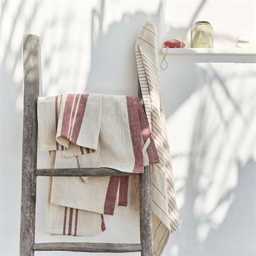 Cliquez pour agrandir et passer en diaporama Lot de 3 torchons rayés en coton - beige et terracotta 50x70cmSANTIN