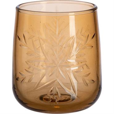 Photophore en verre motif flocons D9xH9cm - orangeMALAGA
