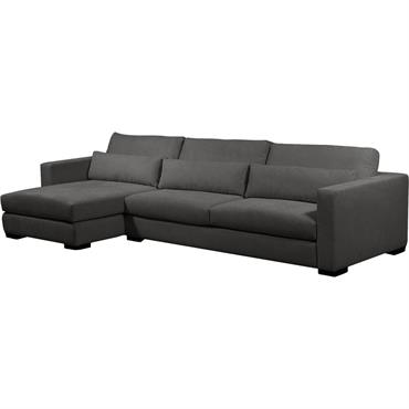 Cliquez pour agrandir et passer en diaporama Canapé d'angle chaise longue gauche fixe en tissu Bloq - gris anthraciteBATIS