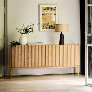 Buffet naturel 4 portes en plaqué chêne - bois clairFEVE