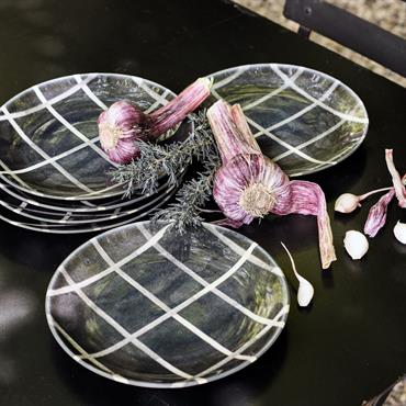 Assiette à dessert rayée en grès D21