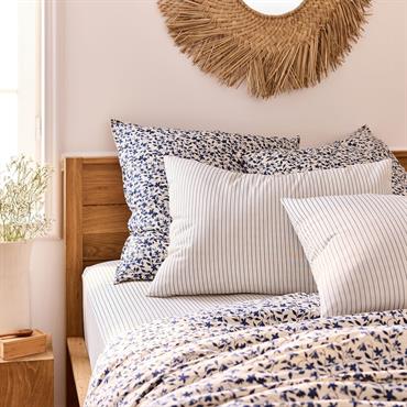 Lot de 2 taies d'oreiller rayées en coton 50x70cm - bleu abysseMIRAGE