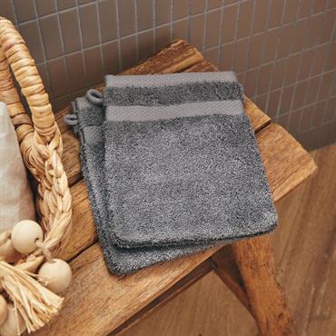 Cliquez pour agrandir et passer en diaporama Lot de 2 gants de toilette en coton peigné - gris restanqueAZUR
