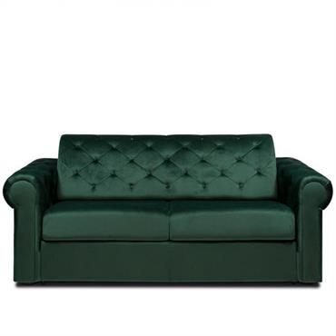 Canapé 3 places CHESTERFIELD Convertible Express 140 cm sommier lattes matelas 18 velours vert