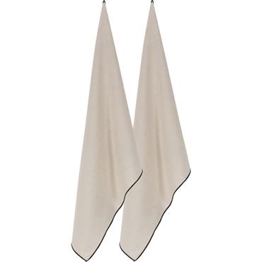 Cliquez pour agrandir et passer en diaporama Lot de 2 torchons brodés en coton finition point de bourdon 50x70cm - beigeLINIA