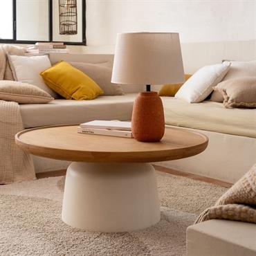 Table basse ronde en chêne et béton - naturelCESARE