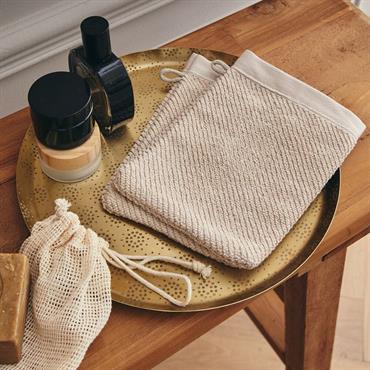 Lot de 2 gants de toilette en bouclettes de coton bio - beige alpilles 16x21cmCOLINE