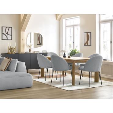 Cliquez pour agrandir et passer en diaporama Lot de chaises LALIE tissu velours côtelé et pieds métal noir gris clair BOBOCHIC