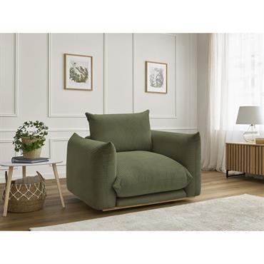 Cliquez pour agrandir et passer en diaporama Fauteuil ERNEST tissu velours côtelé vert BOBOCHIC