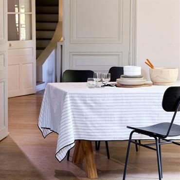 Cliquez pour agrandir et passer en diaporama Nappe en coton à rayures 170x250cm - blancBADIANE