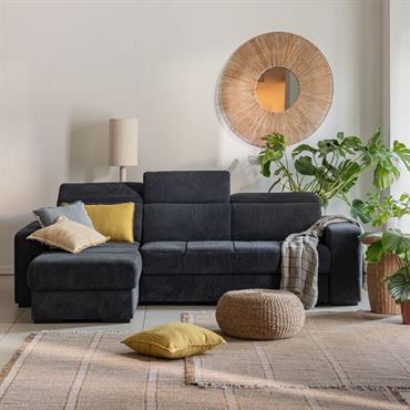 Canapé d'angle convertible en tissu - bleu calabrunORIGANO