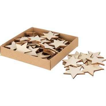 Cliquez pour agrandir et passer en diaporama Boite de 20 étoiles décos en bois de peuplier - D12xP2