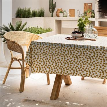 Cliquez pour agrandir et passer en diaporama Nappe enduite en coton motif figuier - jaune argan 150x250cmFIGUIER