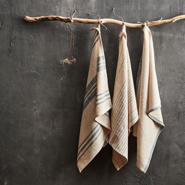 Cliquez pour agrandir et passer en diaporama Lot de 3 torchons en coton beige et bleuSANTIN