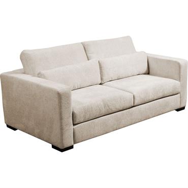 Canapé grand confort. Avec son revêtement en tissu tramé, un tissage soyeux et résistant, ce canapé fixe 3 places allie élégance et résistance. Son coloris beige, à la fois lumineux ...