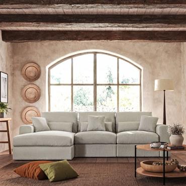 Canapé petit angle gauche fixe en velours côtelé sastel - beige roucasPIUMA