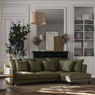 Canapé d'angle droit fixe en tissu joint - vert cèdreLENITA