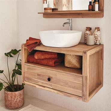 Cliquez pour agrandir et passer en diaporama Meuble sous vasque simple mural en acacia L80cm - bois clairGAIA