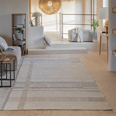 Cliquez pour agrandir et passer en diaporama Tapis à motifs linéaires en tissu recyclé 200x290cm - beigeHOMERE