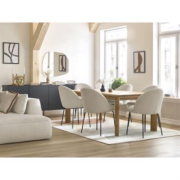 Cliquez pour agrandir et passer en diaporama Lot de chaises LALIE tissu velours côtelé et pieds métal noir beige BOBOCHIC