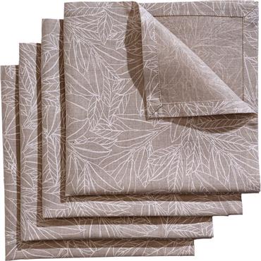 Cliquez pour agrandir et passer en diaporama Lot de 4 serviettes motif laurier en lin et coton - beige 41x41cmST REMY