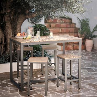 Ensemble table haute de jardin et 4 tabourets - bois clairBEAUJEU